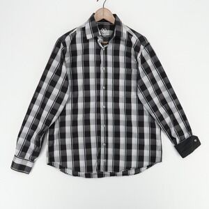 Bugatchi Uomo Shirt Mens Medium Black Gray‎ Plaid Classic Long Sleeve Flip Cuff